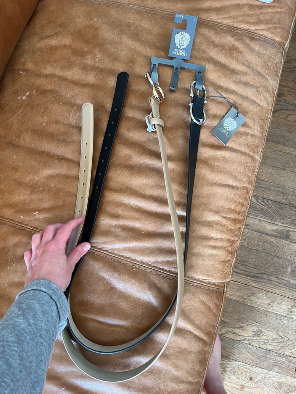 Vince Camuto Two-Tones Belt in Black and Beige, Never Worn, NWT